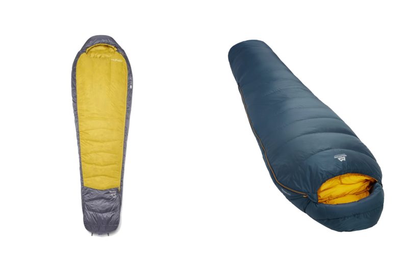 Rab Neutrino Down och Mountain Equipment Helium 400 sida vid sida