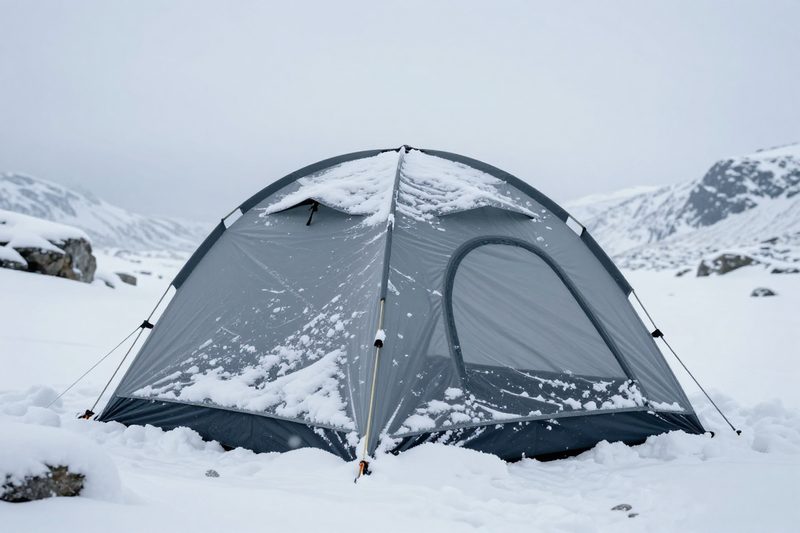 Ett robust fyrsasongstalt med ett lager sno liggande kvar pa ytterduken i vinterfjall