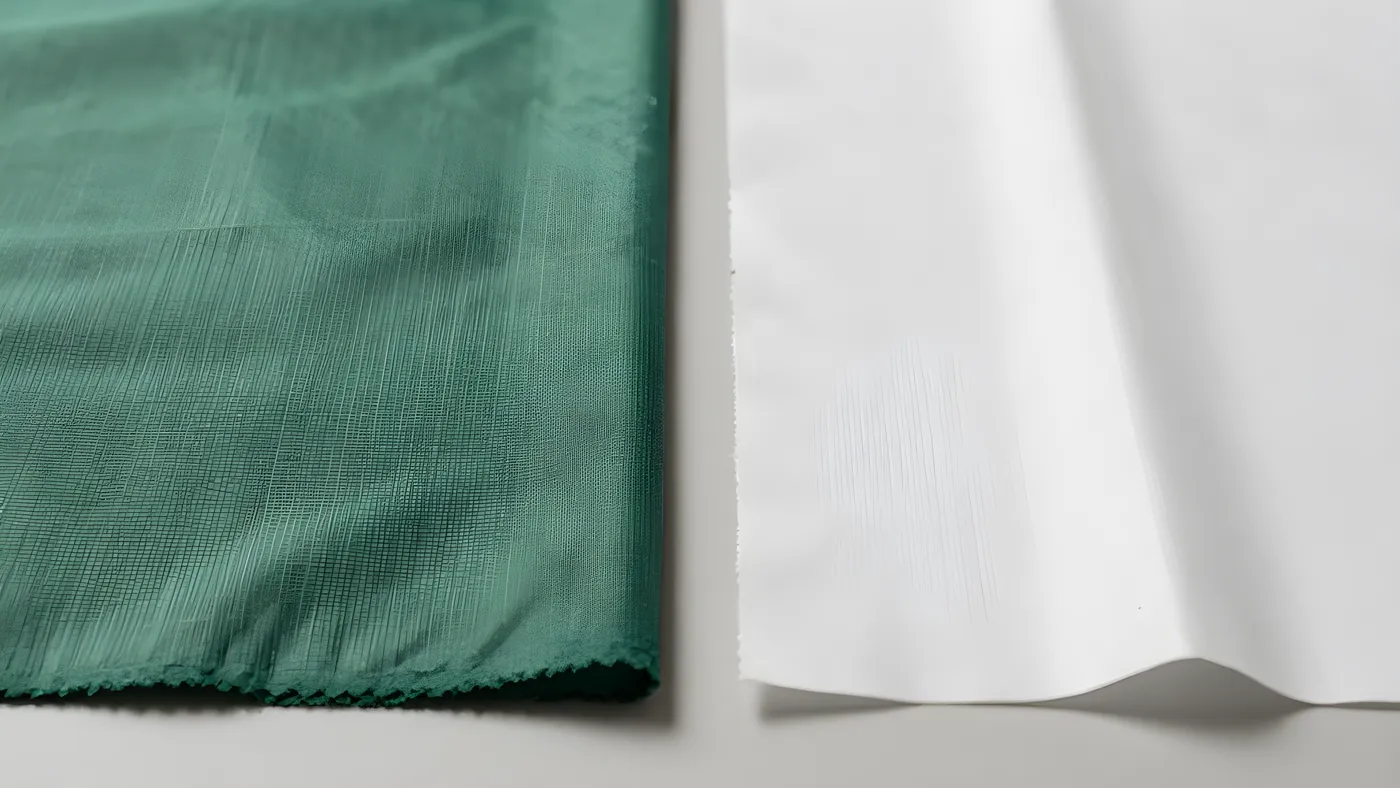 Silnylon och DCF-tyg sida vid sida, den vävda strukturen mot det släta laminatet